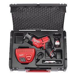 Scie Sabre MILWAUKEE compacte FUEL 12V, 2,0 Ah livrée avec deux batteries et chargeur en coffret HDBOX M12 CHZ-202X - 4933447738