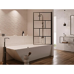 Vente-Unique Pare baignoire pivotant style industriel - 80 x 140 cm - Noir mat - Verre - RIVANON