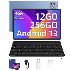 VANWIN Tablette Android 13, 4G LTE+ 5G WiFi 12Go RAM+256Go ROM/1 To TF Tablette Tactile 10,1 Pouces 7560mAh Batterie 1920*1200FHD+, Dual Caméra 8MP+13MP tablette avec clavier-Blue 