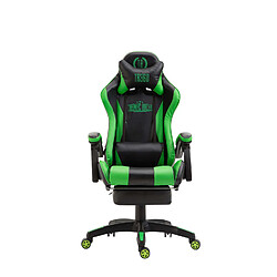 Decoshop26 Fauteuil de bureau repose-pieds télescopique design sportif gamer en PVC noir / vert et plastique 10_0002508