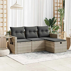 vidaXL Salon de jardin 4 pcs avec coussins gris clair résine tressée