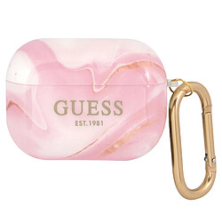 Guess Maroquinerie Guess Coque pour AirPods Pro Marbrée Silicone Rigide avec Mousqueton Rose