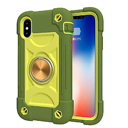 Universal Associable YH pour l'iPhone X / XS / 5.8 Shell de téléphone mobile, coque de support de rotation de couleur de contraste, couverture de protection tout compris annelle à double bague (vert fruit)