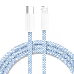 Cable Type-C Charge Rapide 3A Nylon Renforce Bleu 1m Pour iPhone 8 / X / XR / 11 / 12 / 13 / SE 2022 Little Boutik®