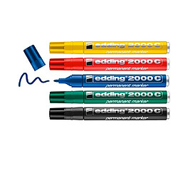 Marqueur permanent rechargeable Edding E 2000C pointe ogive 1,5 mm - Pochette de 5 couleurs assorties