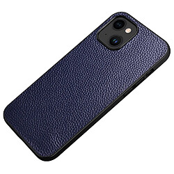 Coque en TPU + cuir véritable Anti-empreintes, texture litchi pour votre iPhone 14 - bleu