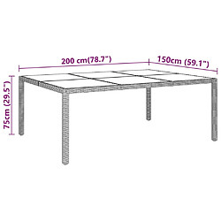 Maison Chic Table de jardin | Table d'extérieur 200x150x75 cm Verre trempé/résine tressée Beige -GKD99826 pas cher