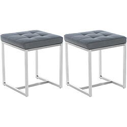 Decoshop26 Lot de 2 tabourets bas repose-pieds poufs forme carrée en PVC gris et acier inoxydable 10_0004467