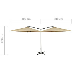 vidaXL Parasol de jardin double avec mât en acier taupe 600 cm pas cher