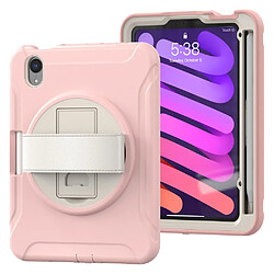 Coque en TPU hybride avec béquille rotative à 360° et dragonne rose sakura pour votre Apple iPad mini (2021)