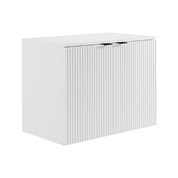 Vente-Unique Meuble sous vasque suspendu strié avec planche - Blanc - 80 cm - PARMIZA