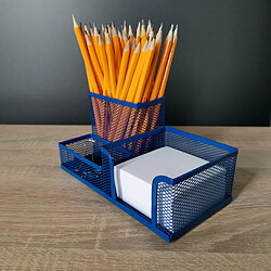 Avis Leviatan Organiseur de bureau | Organiseur de bureau en métal | Porte-stylo pour bureau | Organiseur de bureau avec porte-notes en maille | 205 x 103 x 98 mm Bleu marine