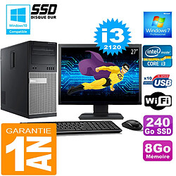 PC Tour DELL 7010 Core I3-2120 Ram 8Go Disque 240 Go SSD Wifi W7 Ecran 27" - Occasion