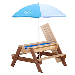 AXI Nick Table Sable et Eau / Table Pique Nique avec Parasol en Bois Marron | Table Jeux d'eau avec Couvercle, Boîtes de Rangement & Parasol | Table d eau Extérieur pour le jardin - 95 x 97 x 48 cm