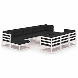 Maison Chic Salon de jardin 11pcs + coussins - Mobilier/Meubles de jardin - Table et chaises d'extérieur Blanc Bois de pin massif -MN14691