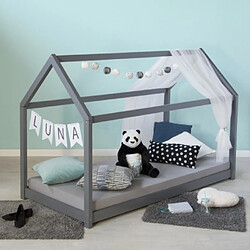 Homestyle4U Lit cabane enfant en bois gris 90 x 200cm