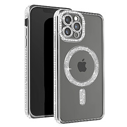 Avizar Coque Diamant pour iPhone 12 Pro Max Protection MagSafe Contour Strass Argent