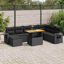 vidaXL Salon de jardin 9 pcs avec coussins noir résine tressée