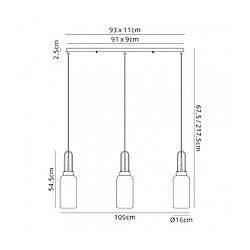 Luminaire Center Suspension 3 ampoules Chrome noir,fumé