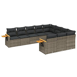 Maison Chic Salon de jardin avec coussins 10 pcs | Ensemble de Table et chaises | Mobilier d'Extérieur gris résine tressée -GKD91962