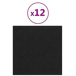 vidaXL Panneaux muraux 12 pcs Noir 30x30 cm Tissu 1,08 m²