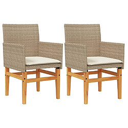 Maison Chic Lot de 2 Chaises de jardin coussins | chaises Relax beige résine tressée bois -GKD50418