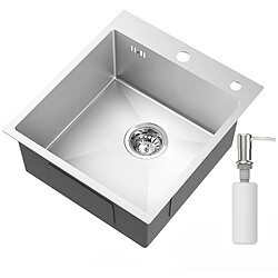 AURALUM MAX Evier Cuisine 1 Bac 44*49*20CM, Lavabo de Cuisine en Inox 304 avec Filtre de Vidange/Distributeur de Savon,Evier Encastré/ à Poser,Argent