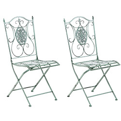 Decoshop26 Lot de 2 chaises de jardin balcon terrasse design rustique pliable en métal vert vieilli 10_0002875