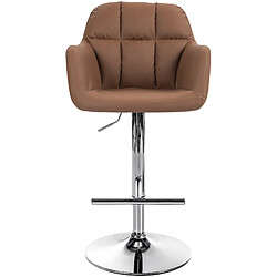 Decoshop26 Tabouret de bar chaise haute x1 fonction rotation 360° en PVC marron clair avec coutures décoratives piètement métal chromé 10_0005258