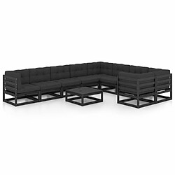 Maison Chic Salon de jardin 10 pcs + coussins - Mobilier/Meubles de jardin - Table et chaises d'extérieur Noir Bois de pin massif -MN71391