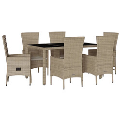 Maison Chic Ensemble à manger d'extérieur 7 pcs avec coussins,Salon de jardin,Mobilier de jardin beige poly rotin -GKD946499