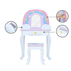 Fantasy Fields Par Teamson Kids Coiffeuse Enfant Table De Maquillage Arc-En-Ciel & Licorne Avec Miroir, Rangement Intégré Et Tabouret TD-13543F pas cher