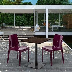 Grand Soleil Table carrée 60x60 pied noir et plateau bois avec 2 chaises colorées Ice Kiss - Blanc