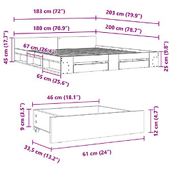 Vidaxl Cadre de lit avec tiroirs blanc 180x200 cm bois d'ingénierie pas cher