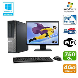 Lot PC DELL Optiplex 390 DT G630 2.7Ghz 4Go 750Go Graveur WIFI W7 Pro + Ecran 19 - Occasion