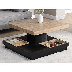 Vente-Unique Table basse - Plateau pivotant - MDF laqué noir et naturel - FAUSTO