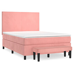 vidaXL Sommier à lattes de lit avec matelas Rose 140x200 cm Velours