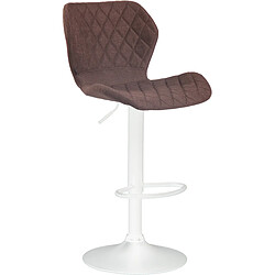 Decoshop26 Tabouret de bar x1 avec coutures décoratives en forme de losanges en tissu marron et métal blanc 10_0004669