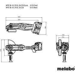 Meuleuse d'angle sans fil - METABO - WPB 36-18 LTX BL 24-230 Quick - 18 V - Découpe béton - 77 mm pas cher