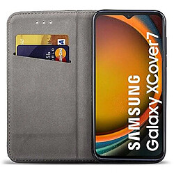 Htdmobiles Housse etui portefeuille avec coque interieure en silicone pour Samsung Galaxy Xcover 7 + verre trempe - NOIR MAGNET