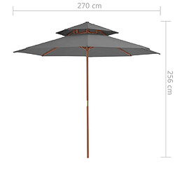 vidaXL Parasol à deux étages avec mât en bois 270 cm anthracite pas cher