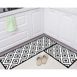 Universal Tapis de sol élégant et moderne noir et blanc Simple géométrique Mosaïque Diamant Plaid Tapis de cuisine en polyester(Le noir)