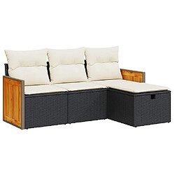 vidaXL Salon de jardin 4 pcs avec coussins noir résine tressée