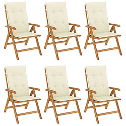 Maison Chic Lot de 6 Chaises de jardin inclinables,Fauteuil d'extérieur et coussins bois teck -MN30518