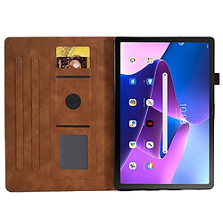 Etui en PU motif, anti-chute, motif veille/sommeil automatique avec support et porte-cartes pour votre Lenovo Tab M10 Plus (Gen 3) - marron