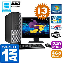 PC DELL 7020 SFF Core I3-4130 Ram 4Go Disque 240 Go SSD Wifi W7 Ecran 19" - Occasion