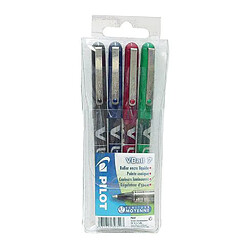 Stylo roller Pilot V-Ball couleurs assorties 0,7 mm - Pochette de 4