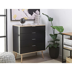 Beliani Commode 4 tiroirs noire et bois clair WALPI