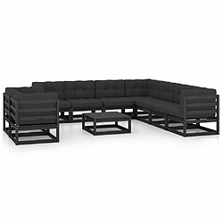 Maison Chic Salon de jardin 10 pcs + coussins - Mobilier/Meubles de jardin - Table et chaises d'extérieur Noir Bois de pin massif -MN69150