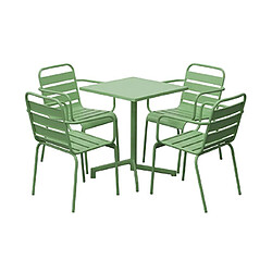 Mes Ensemble table de jardin carrée + 4 fauteuils en métal vert - BACA